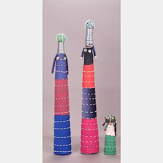 A Group of Three African Beaded Fertility Dolls, 20th Century.