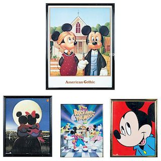 A Group of Four Mickey Mouse Related Framed Decorative Works, 20th Century,
