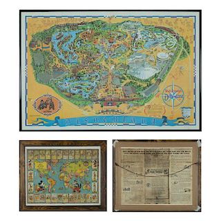 A Framed Mickey Mouse 'Race Around the World' Map by Firch's Ma-Bread, 20th Century,