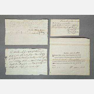 A Group of Four Revolutionary War Pay Stubs, 18th Century,
