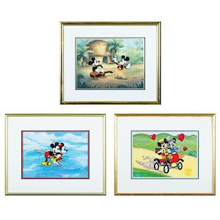 A Group of Three Walt Disney Company Animation Cels of Mickey and Minnie Mouse, 20th Century,