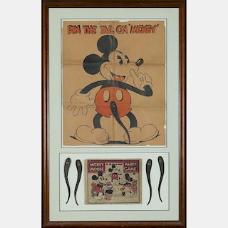 A Framed Mickey Mouse 'Pin the Tail on the Mouse' Party Game by Marks Brothers Co., 20th Century,