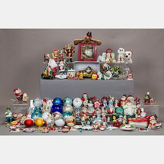 A Miscellaneous Collection of Glass and Ceramic Christmas Ornaments, 20th Century,