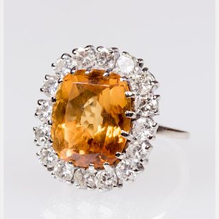 A 14kt. White Gold, Citrine and Diamond Ring,