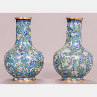 A Pair of Chinese Cloisonné Vases, 20th Century.