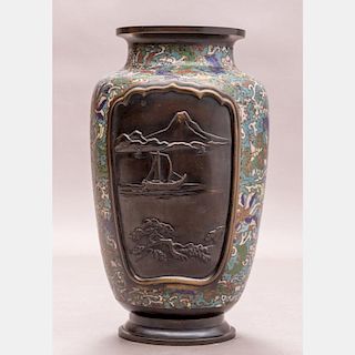 A Japanese Bronze and Cloisonné Vase, 20th Century.