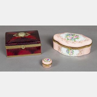 A Group of Three French Porcelain Boxes by Sevres and Limoges, 20th Century.