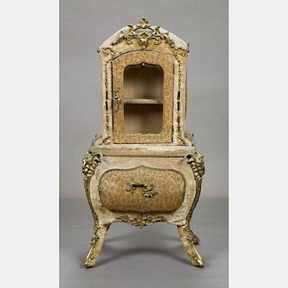 A Miniature French Louis XV Style Velvet and Ormolu Jewelry Cabinet, 19th Century,