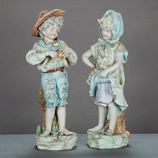 A Pair of Continental Bisque Porcelain Figures, 20th Century,