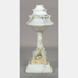 A Carved Alabaster Table Lamp, 20th Century,