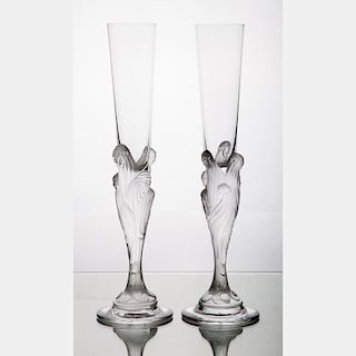A Pair of Erte Glass Champagne Flutes, ca. 1990,