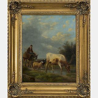 Artist Unknown (Continental School, 19th Century) Pastoral Scene, Oil on board,