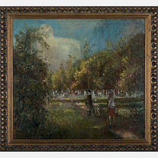 Arpad Balint (b. 1870) Park Scene with Figures, Oil on canvas,