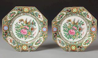 2 Chinese Porcelain Plates Octagonal Floral Design