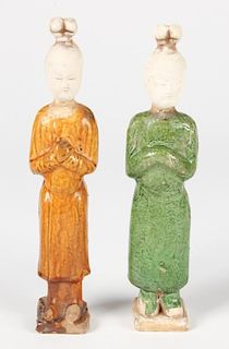 Pair Chinese Tang Dynasty Glazed  Earthenware Figure