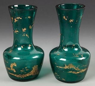 Pair 18th C Qianlong Chinese Peking Glass Vases