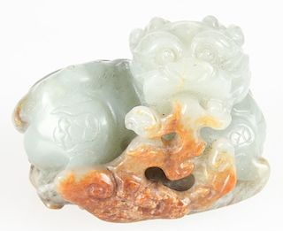 Chinese White Jade Qilin Carving