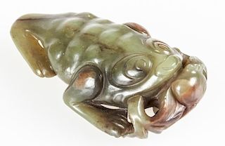 Chinese Spinach Jade Carving of Jin Chan