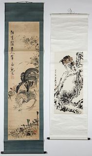 2 Chinese Fowl Scroll Paintings