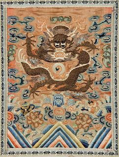 Antique Chinese Embroidered Dragon Panel