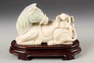 Chinese Jade Horse and Monkey Figural Group