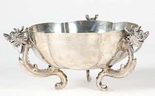Chinese Lobed Silver Tripod Bowl