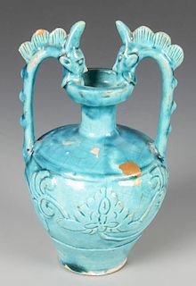 Persian Blue Glaze Twin Handled Bottle