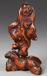 Chinese Buddhistic Rootwood Figural Carving