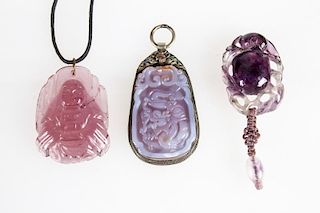 3 Chinese Carved Stone Pendants