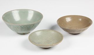 3 Chinese Celadon Glazed Bowls