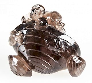 Chinese Carved Smoky Quartz Figural Group
