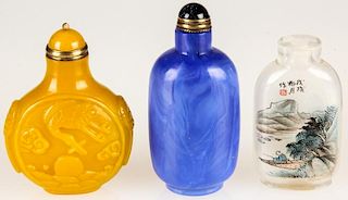 3 Chinese Glass Snuff Bottles