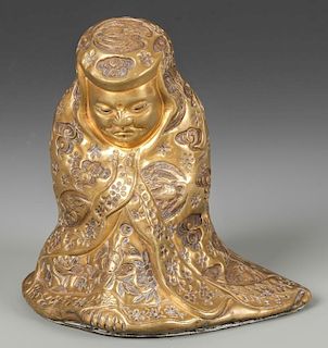 Late 18th C Chinese Qianlong Figural Bronze Bodhidharma