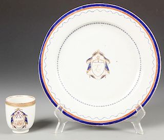 Late 18th C. Chinese Export Armorial Dish & Teacup