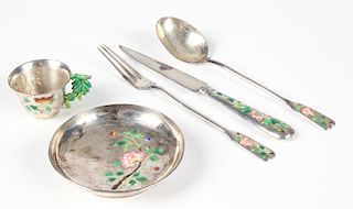 Chinese Fuxiang Enameled Silver Service