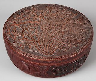 Asian Relief Carved Wood Lidded Box