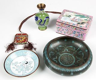 5 Chinese Cloisonne and Canton Enamel Metalwares