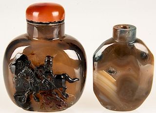 2 Chinese Carved Agate Snuff Bottles