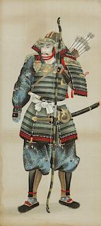 Meiji Period Japanese Samurai Warrior Painting on Silk