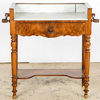 Antique Maple Burl Marble Top Wash Stand