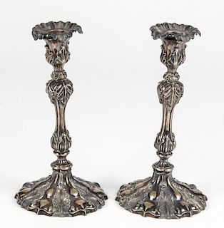 Pair Antique Sterling Silver Candle Sticks