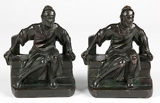 Pair Patinated Figural Florentine Scholar Bookends
