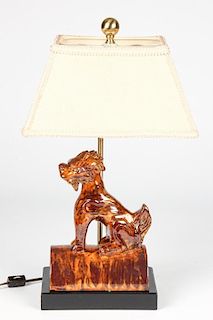 Glazed Terracotta Foo Dog Roof Finial Lamp