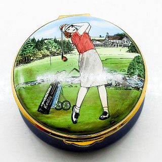 Staffordshire Enamel Trinket Box Lady Golf Player
