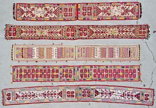 5 Old Finely Embroidered Textiles With Mirror Work