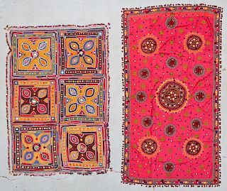 2 Finely Embroidered Textiles With Mirror Work