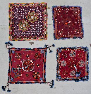 4 Embroidered Textiles with Mirror Work, India/Pakistan
