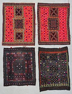 4 Old Finely Embroidered Textiles with Mirror Work