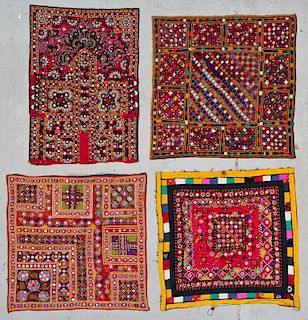 4 Old Finely Embroidered Textiles With Mirror Work