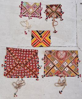 5 Old Embroidered Dowry Bags, India/Pakistan